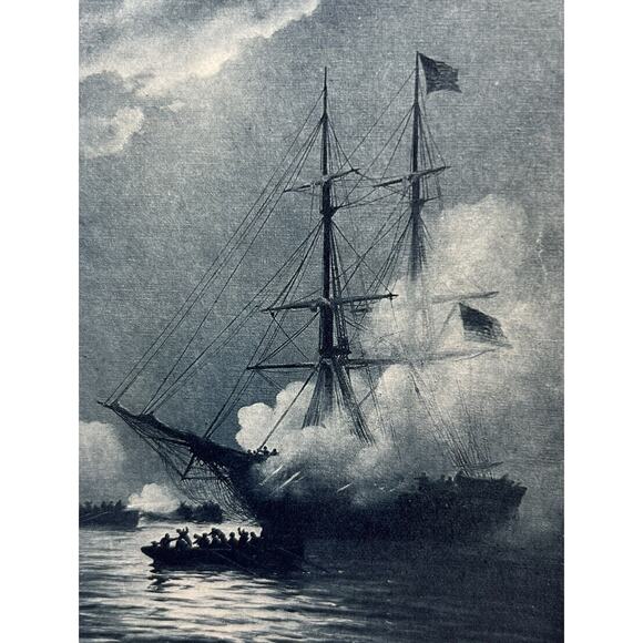 Photograph/Painting W. Sheppard Man of War Wasp and the Frolic History of US - Picture 2 of 7